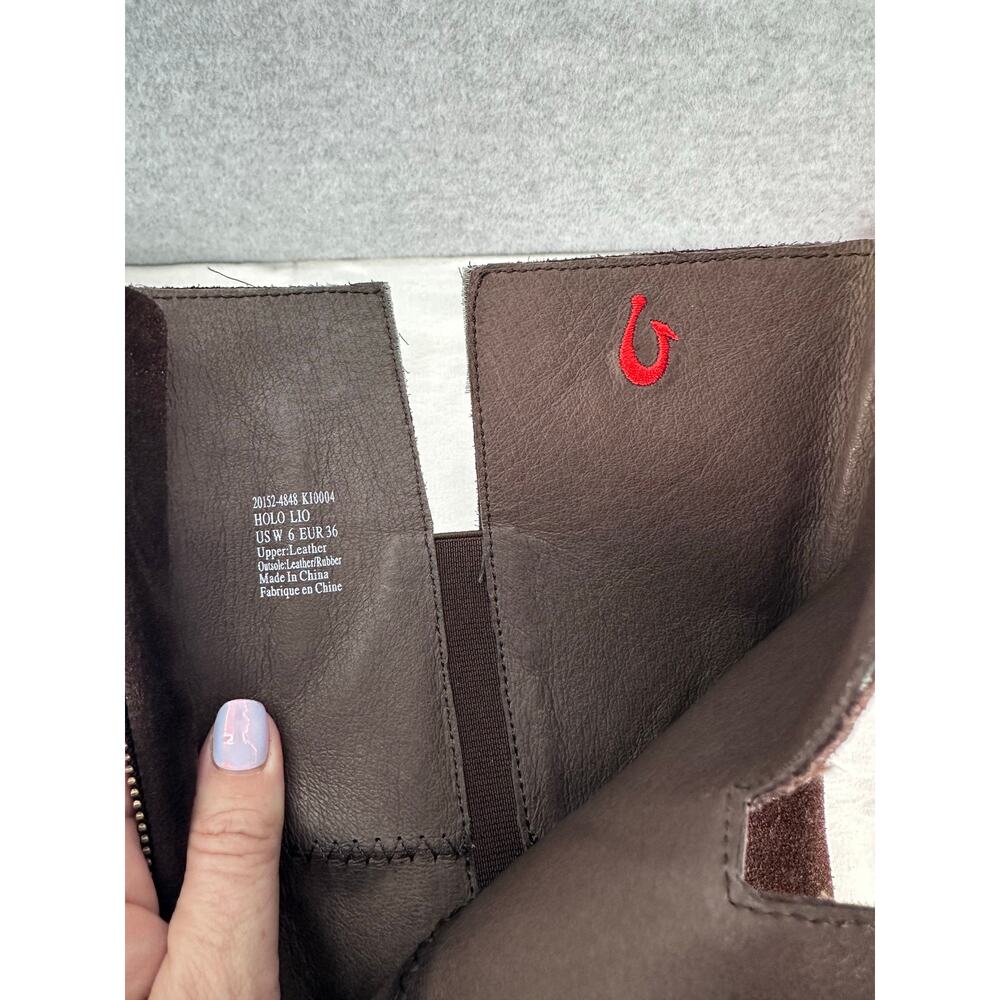 Olukai Women's sz 6 Holo Lio Chocolate Brown Suede Full Zip Riding Boot Harness - Picture 8 of 10